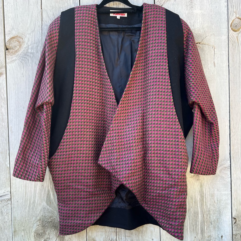 William Flowers vintage 100% wool gingham pattern chunky layered sweater jacket